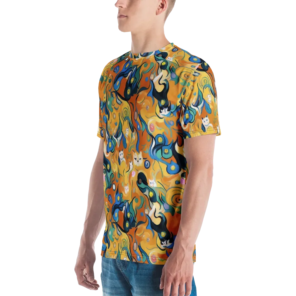 Whimsical Feline Dance on Men's Crew Neck T-Shirt — Left