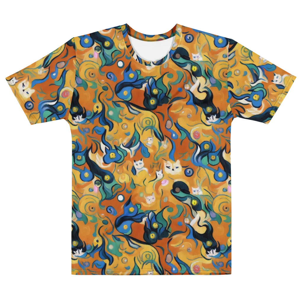 Whimsical Feline Dance on Men's Crew Neck T-Shirt — Front