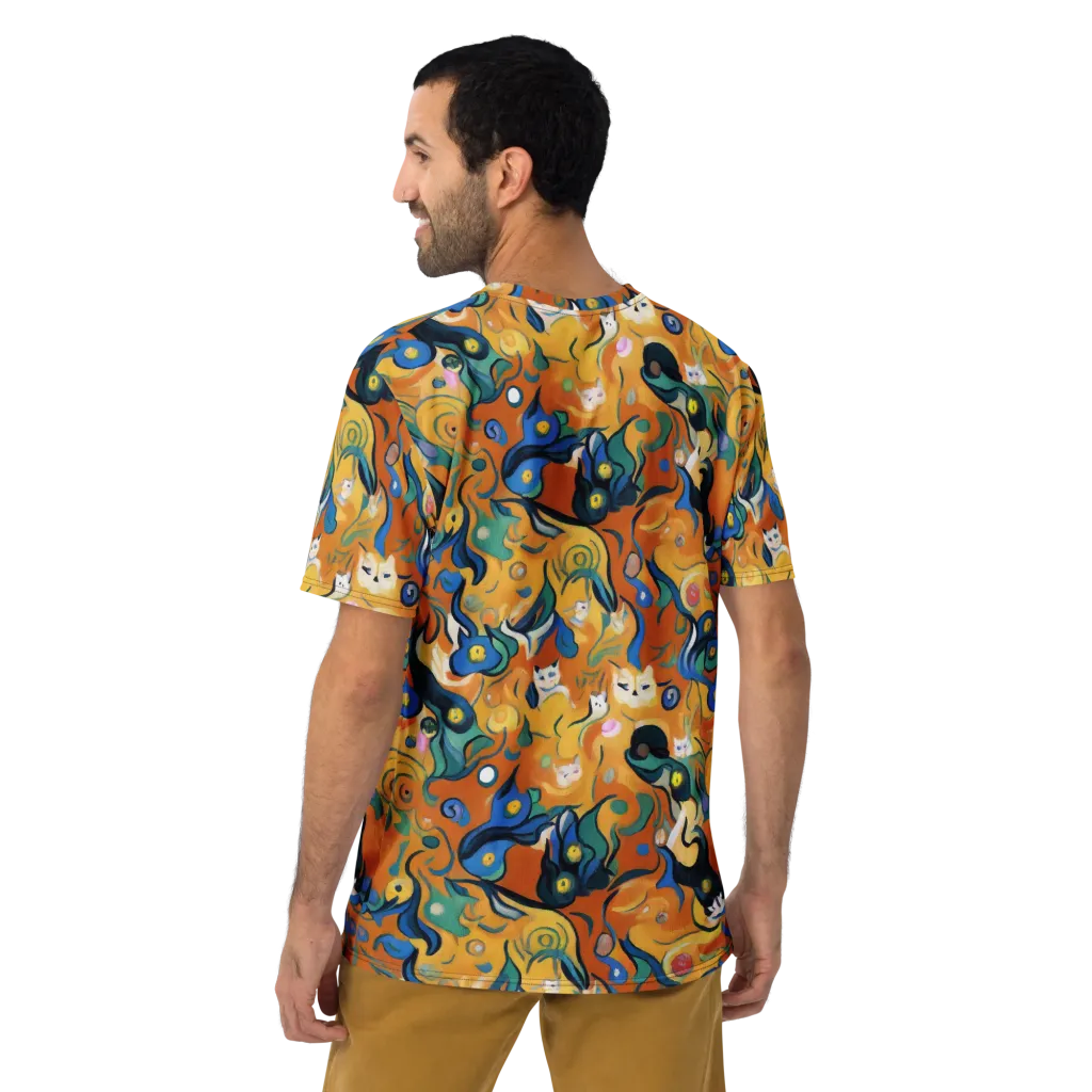 Whimsical Feline Dance on Men's Crew Neck T-Shirt — Back
