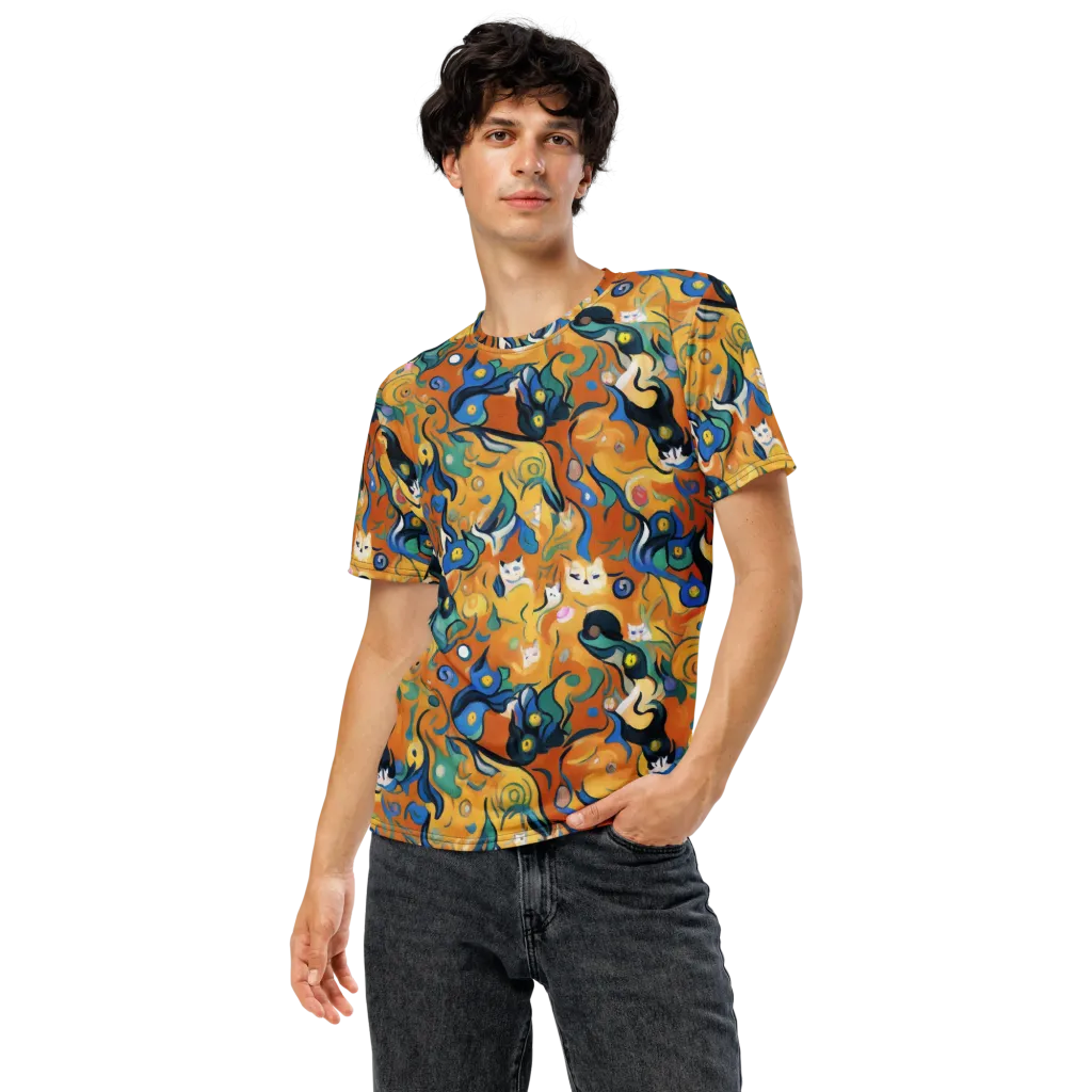 Whimsical Feline Dance on Men's Crew Neck T-Shirt — Front