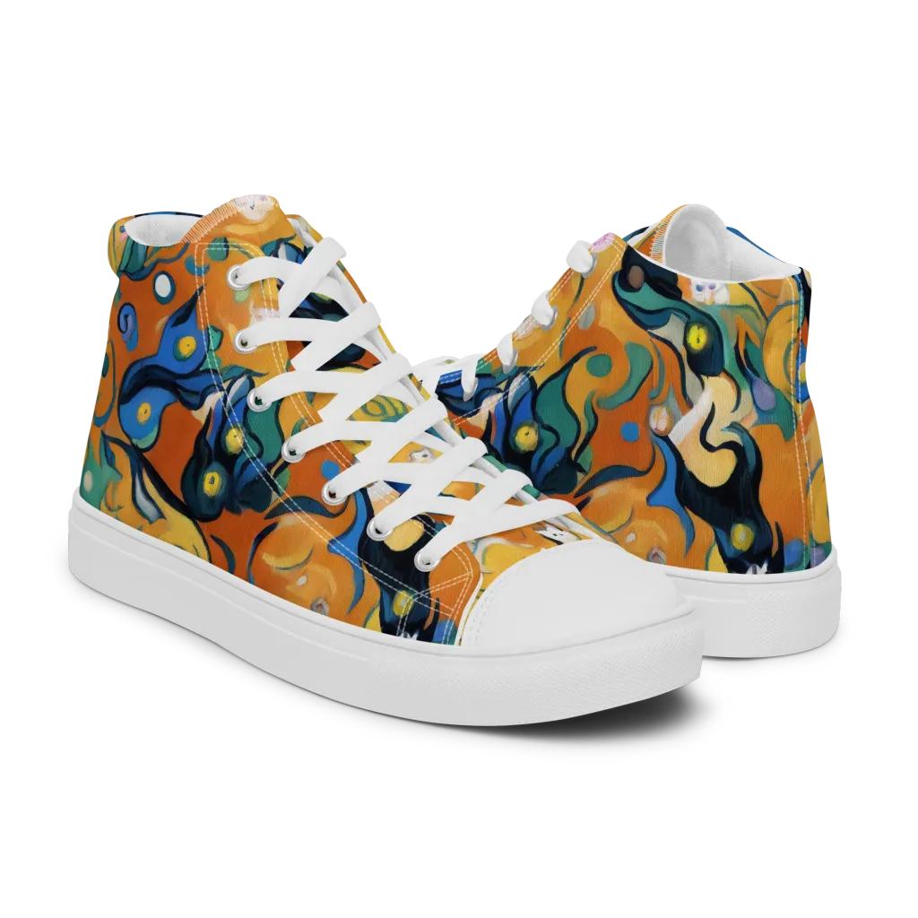 Whimsical Feline Dance on Men's High Top Canvas Shoes — Right