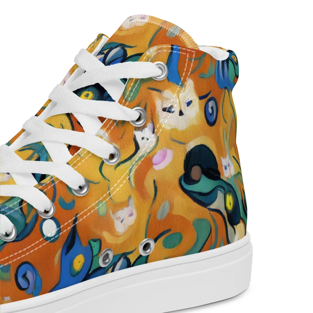 Whimsical Feline Dance on Men's High Top Canvas Shoes — Product details 2