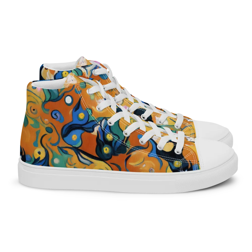 Whimsical Feline Dance on Women's High Top Canvas Shoes — Right