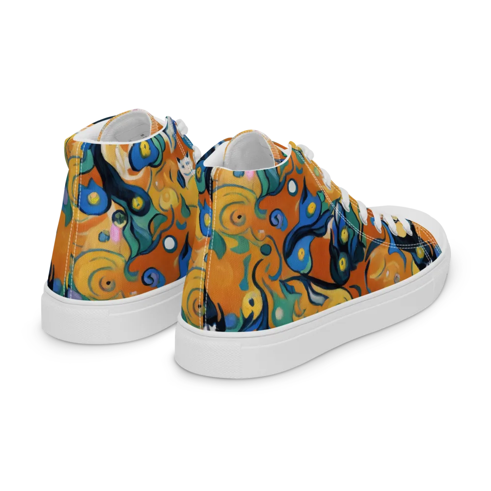 Whimsical Feline Dance on Women's High Top Canvas Shoes — Right Back