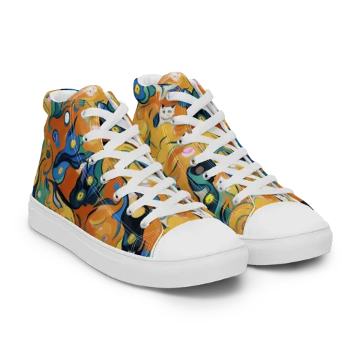 Whimsical Feline Dance on a Women's High Top Canvas Shoes