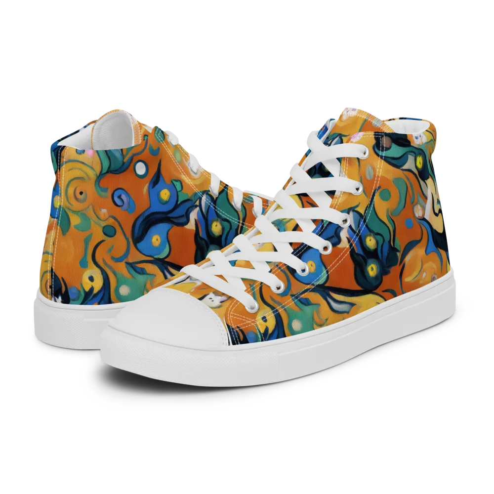 Whimsical Feline Dance on Women's High Top Canvas Shoes — Left