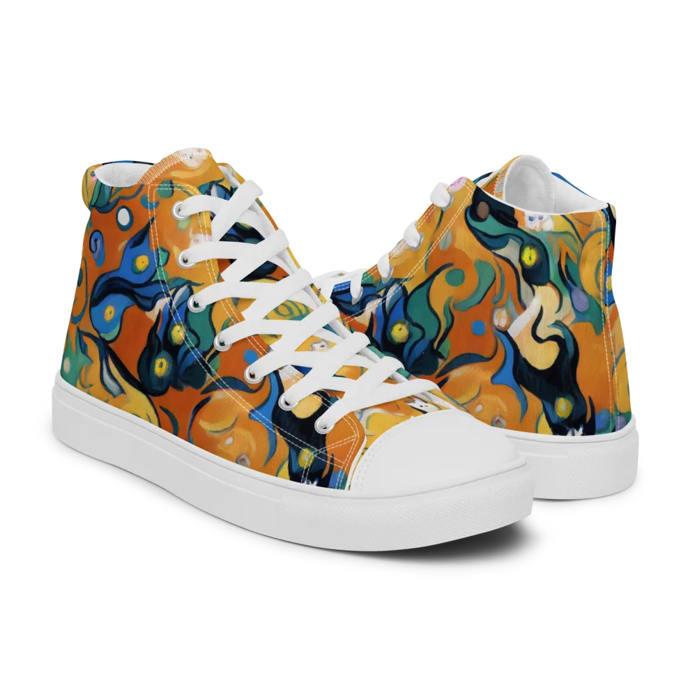 Whimsical Feline Dance on Women's High Top Canvas Shoes — Right