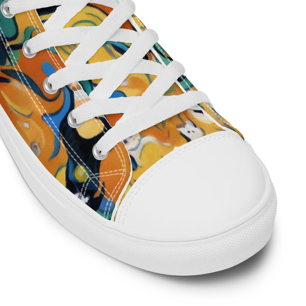 Whimsical Feline Dance on Women's High Top Canvas Shoes — Product details