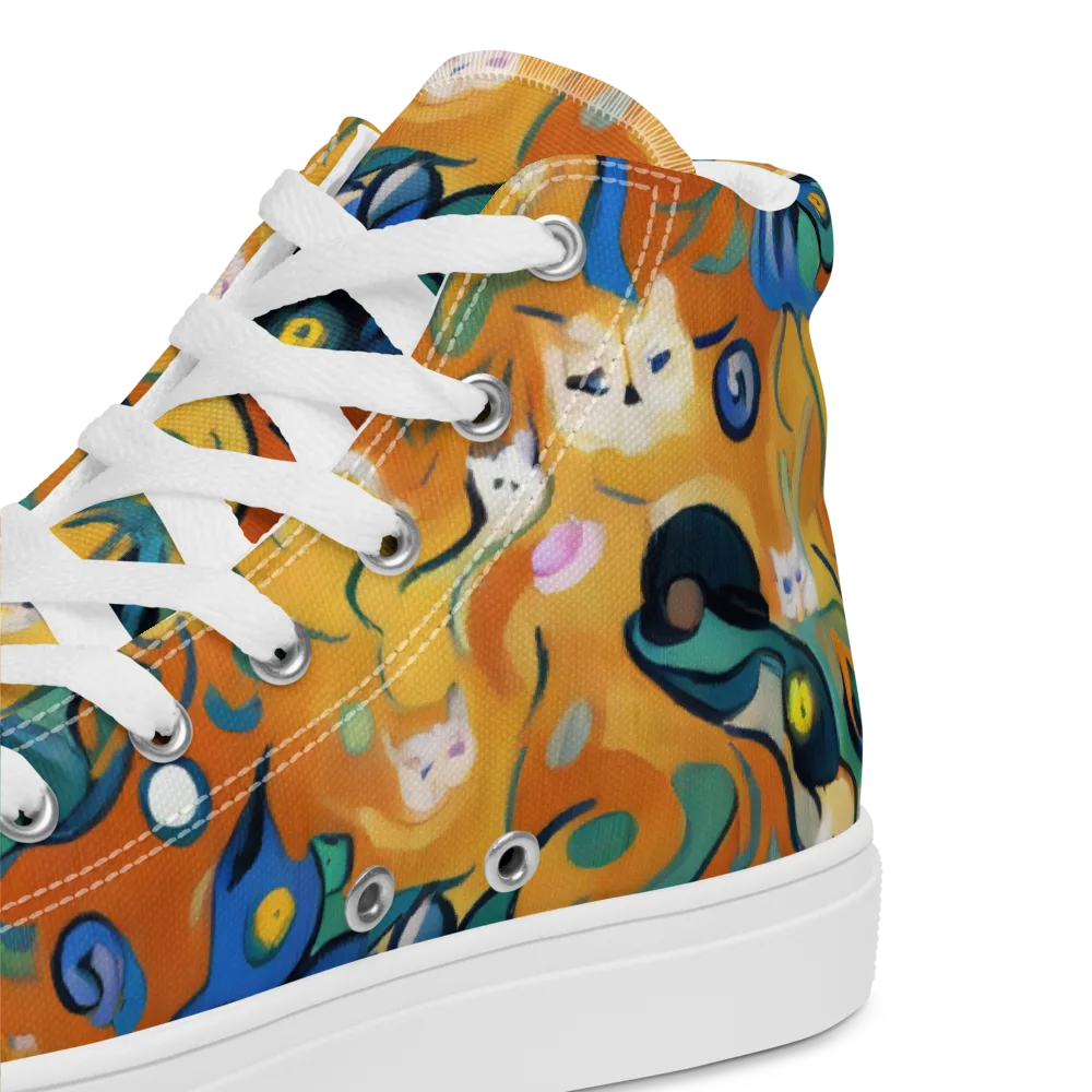 Whimsical Feline Dance on Women's High Top Canvas Shoes — Product details 2