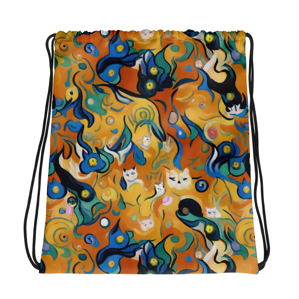 Whimsical Feline Dance on Drawstring Bag — Photo