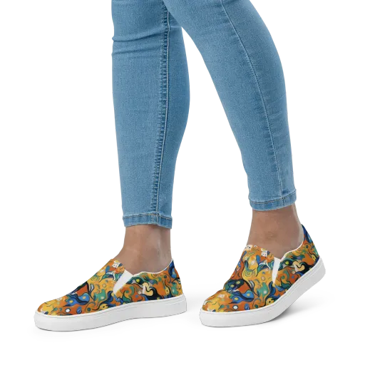 Whimsical Feline Dance on a Women's Slip-On Canvas Shoes