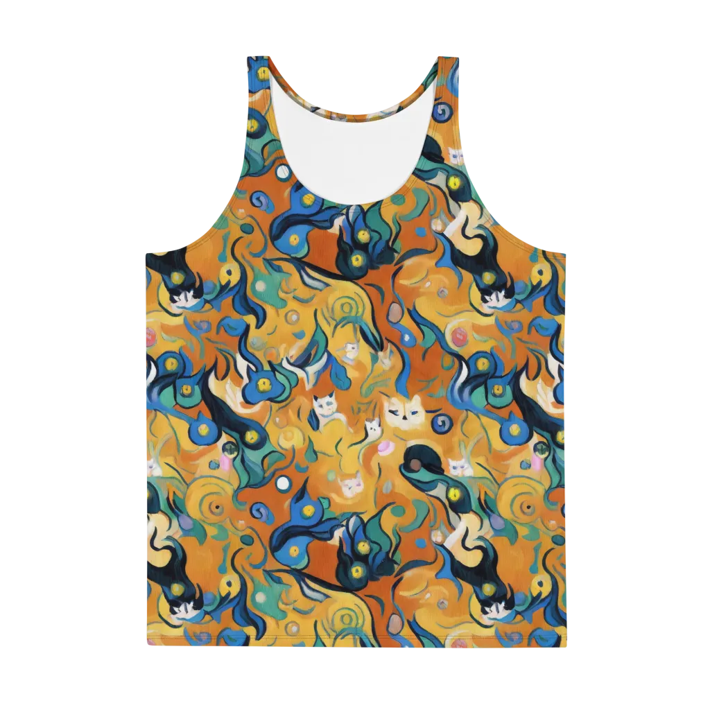 Whimsical Feline Dance on Men's Tank Top — Front