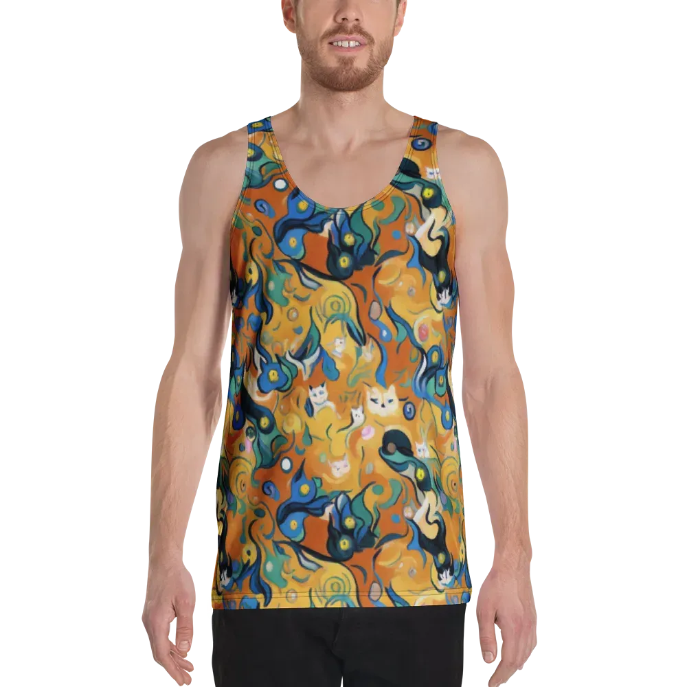 Whimsical Feline Dance on Men's Tank Top — Front