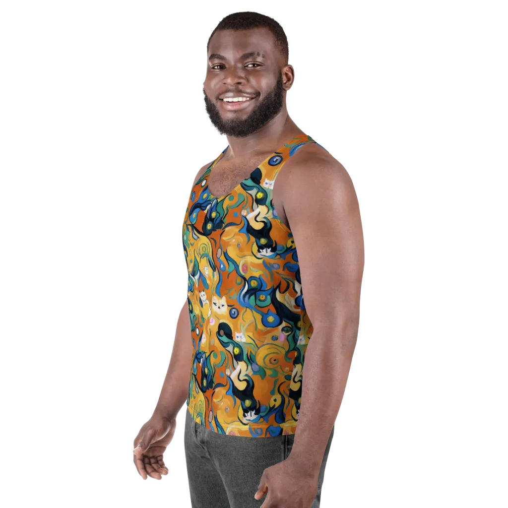 Whimsical Feline Dance on Men's Tank Top — Left Front