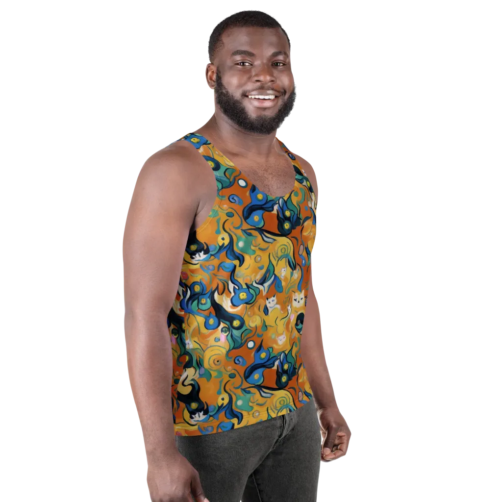 Whimsical Feline Dance on Men's Tank Top — Right Front