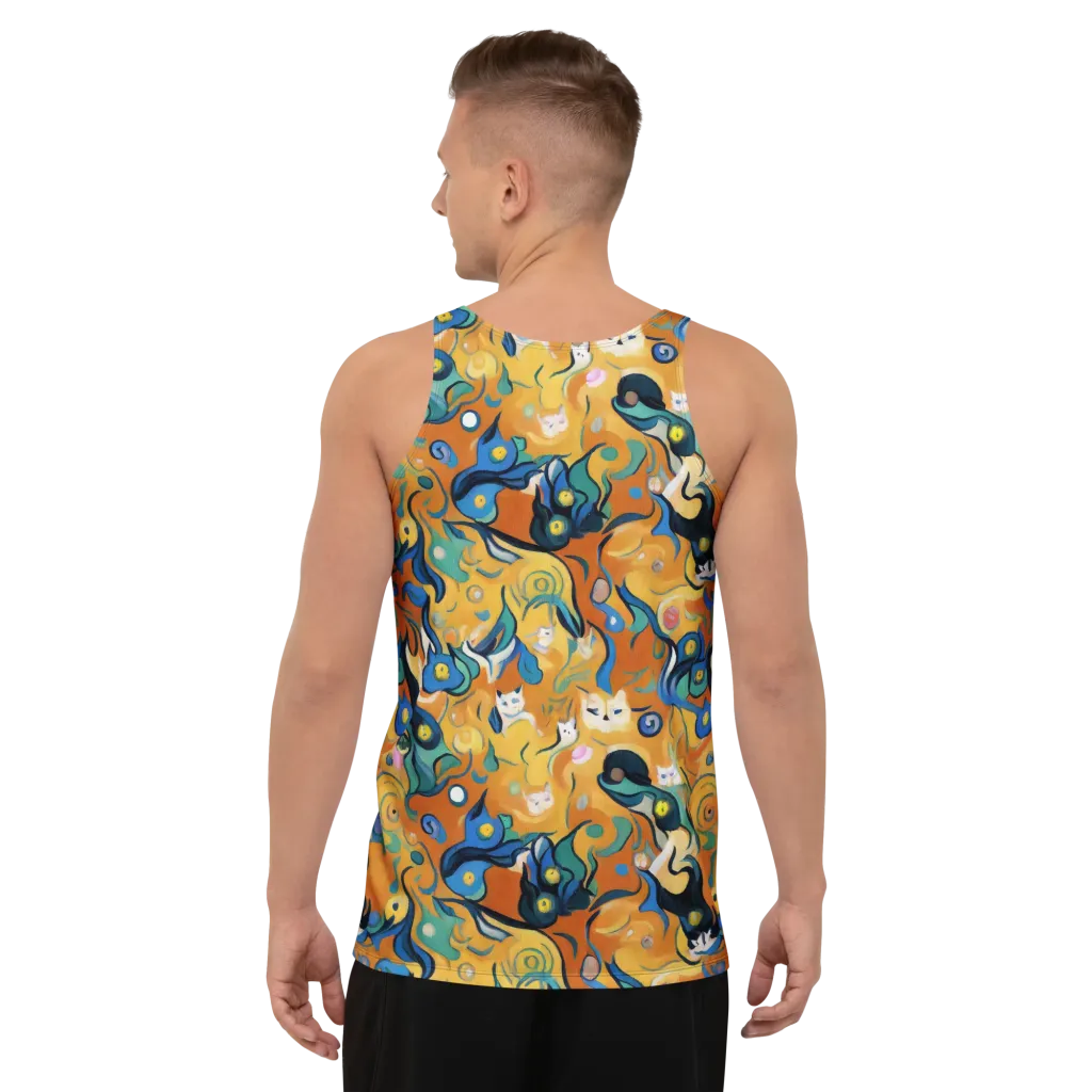 Whimsical Feline Dance on Men's Tank Top — Back