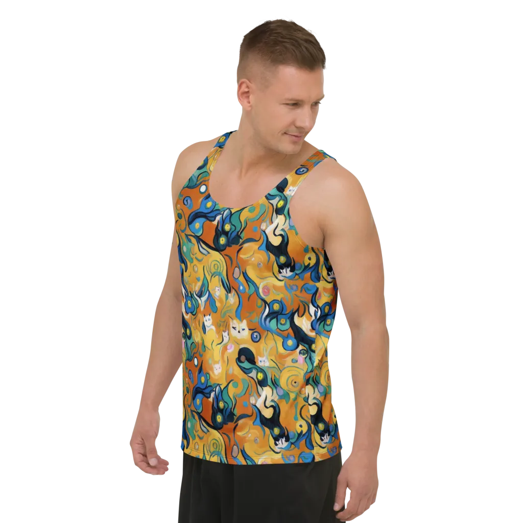 Whimsical Feline Dance on Men's Tank Top — Left Front