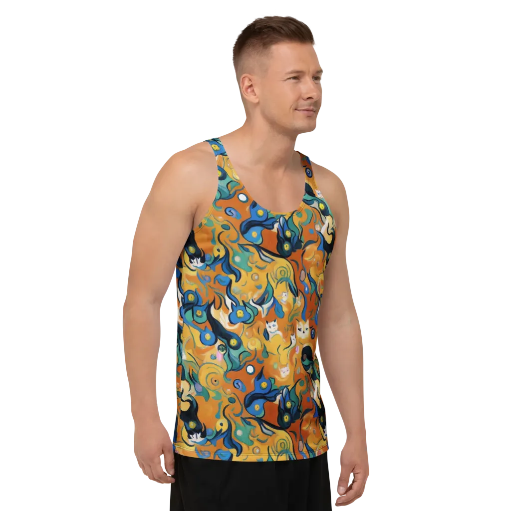 Whimsical Feline Dance on Men's Tank Top — Right Front