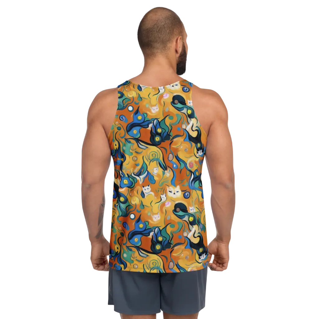 Whimsical Feline Dance on Men's Tank Top — Back