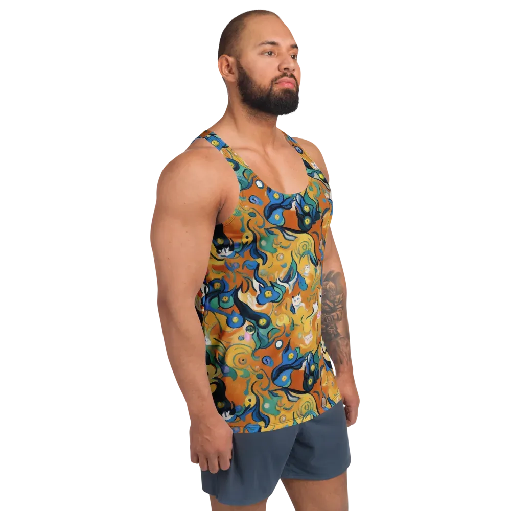 Whimsical Feline Dance on Men's Tank Top — Right Front