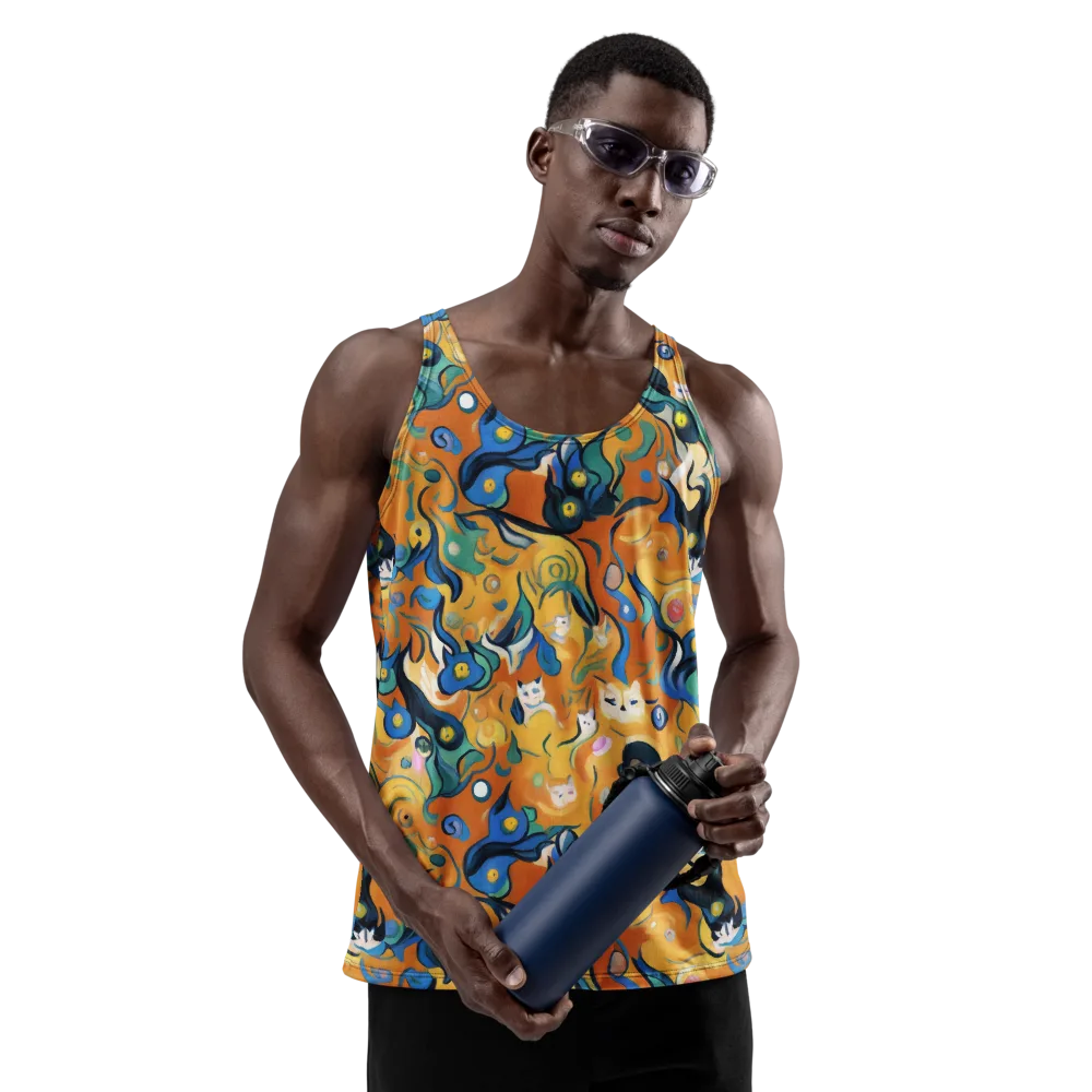 Whimsical Feline Dance on Men's Tank Top — Front