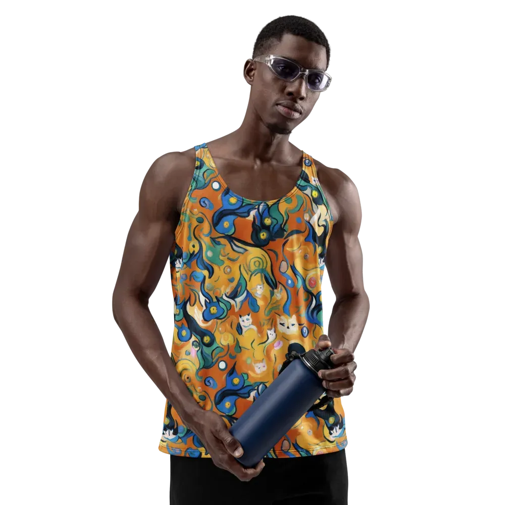 Whimsical Feline Dance on Men's Tank Top — Front