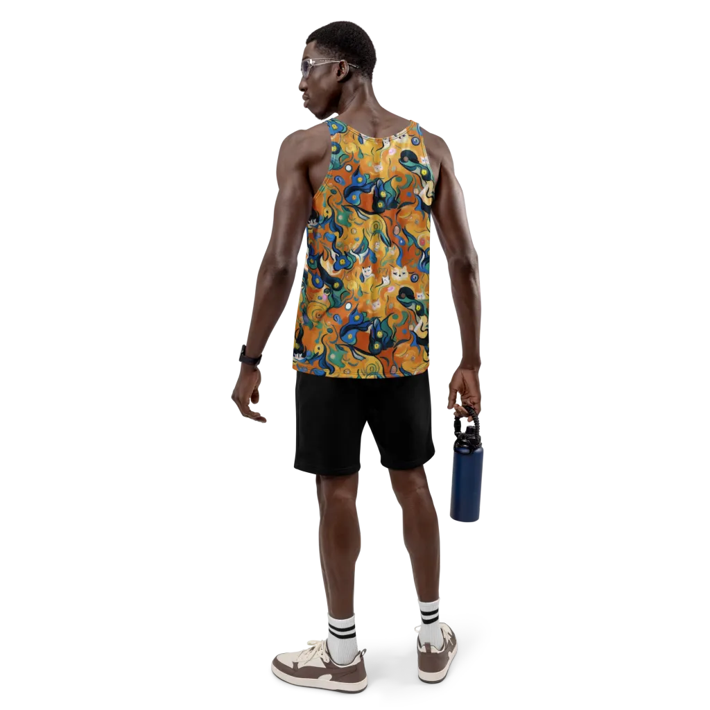 Whimsical Feline Dance on Men's Tank Top — Back