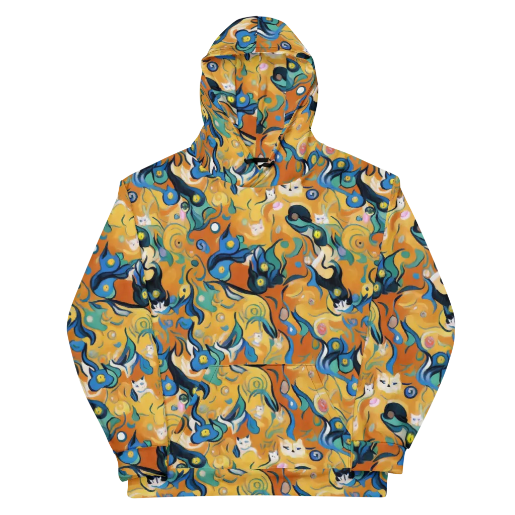 Whimsical Feline Dance on Cotton Hoodie — Front