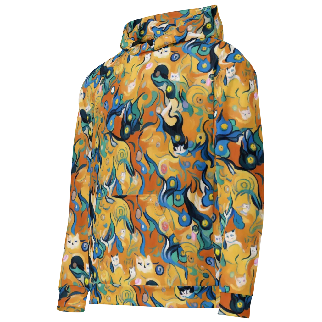 Whimsical Feline Dance on Cotton Hoodie — Left Front