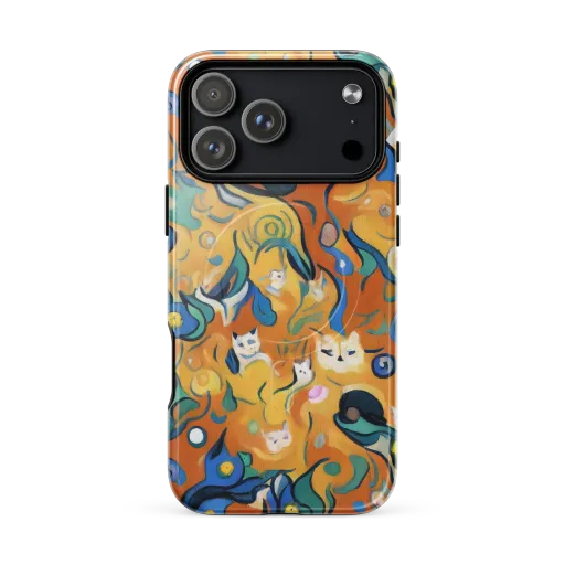 Whimsical Feline Dance on a MagSafe Tough Case for iPhone®