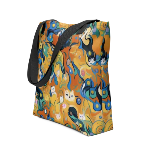 Whimsical Feline Dance on a Tote Bag