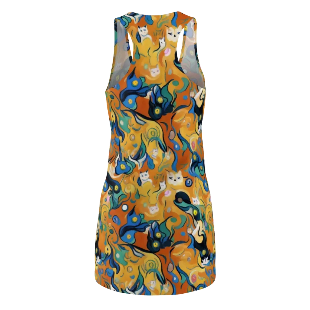 Whimsical Feline Dance on Racerback Dress — Back