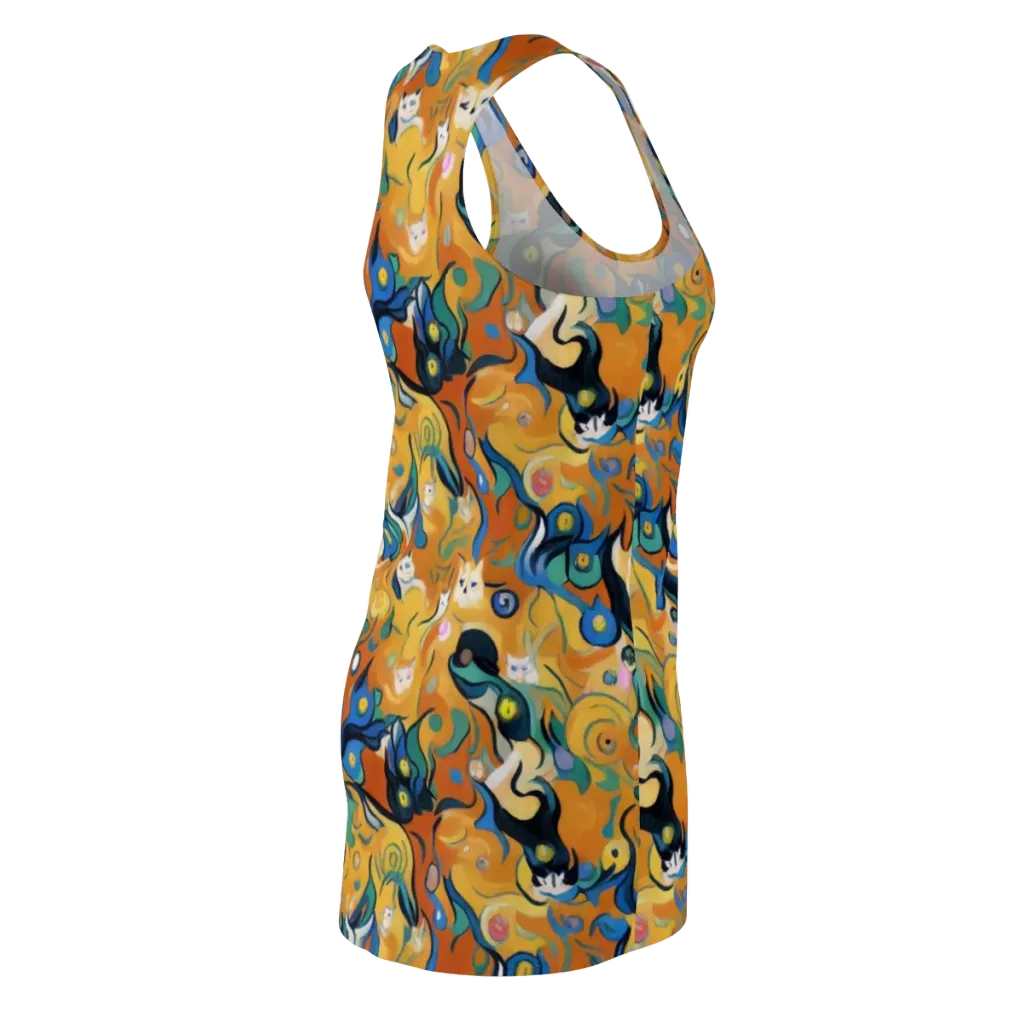 Whimsical Feline Dance on Racerback Dress — Back Side