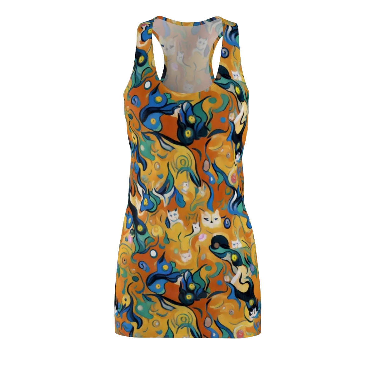 Whimsical Feline Dance on Racerback Dress — Front