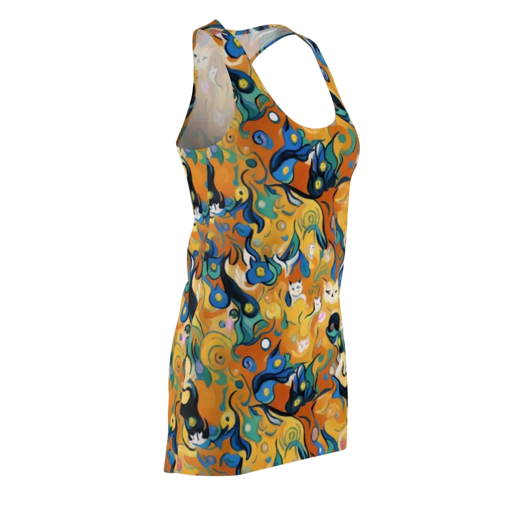 Whimsical Feline Dance on Racerback Dress — Front Side