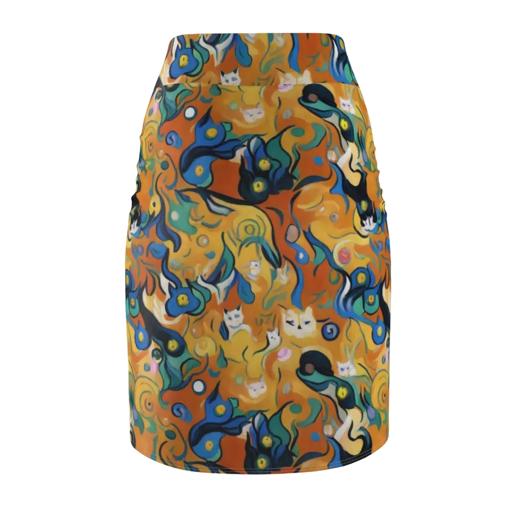 Whimsical Feline Dance on Pencil Skirt — Back