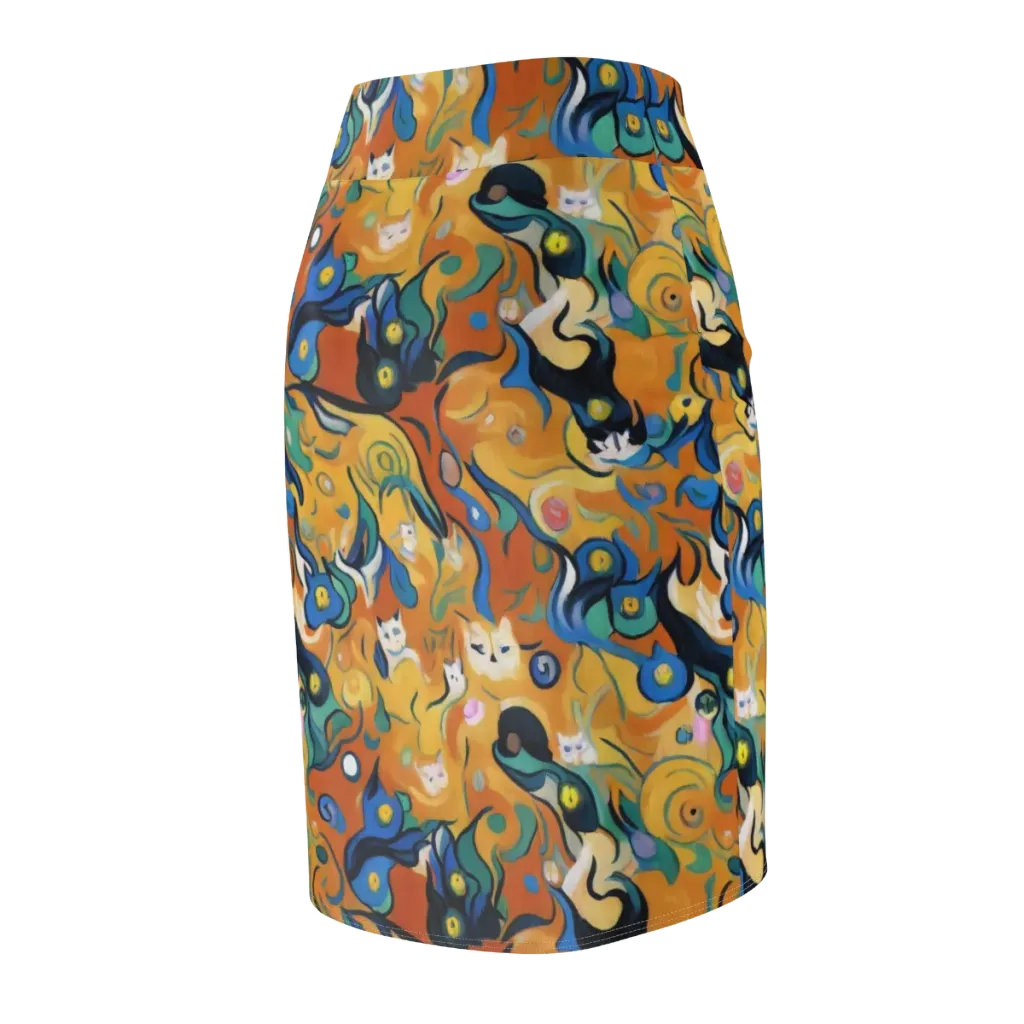 Whimsical Feline Dance on Pencil Skirt — Back Side