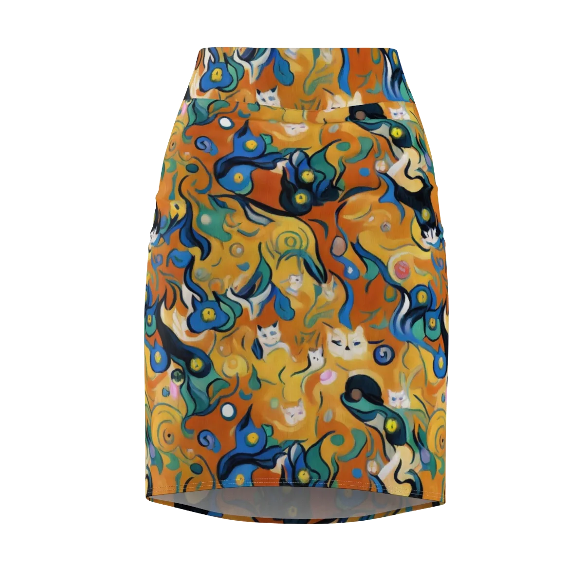 Whimsical Feline Dance on Pencil Skirt — Front