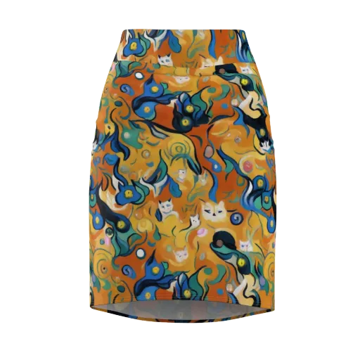 Whimsical Feline Dance on a Pencil Skirt