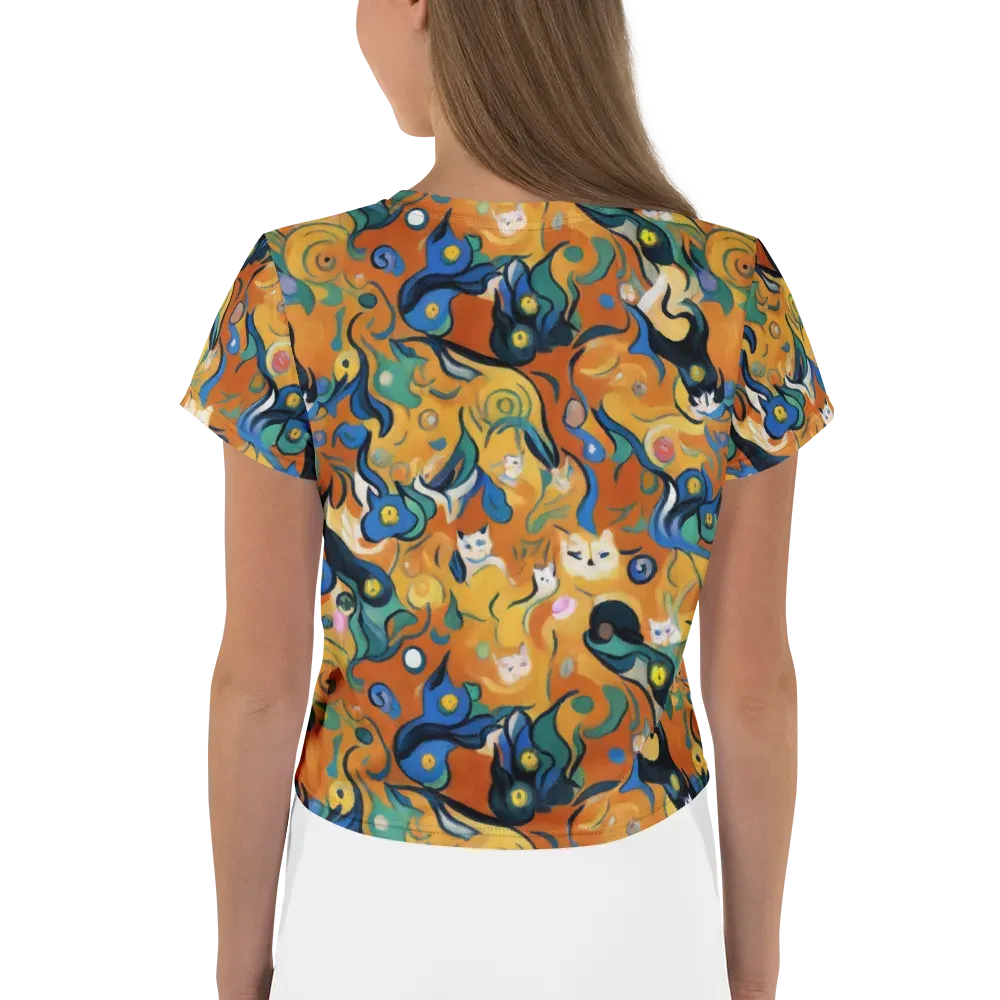 Whimsical Feline Dance on Crop Tee — Back