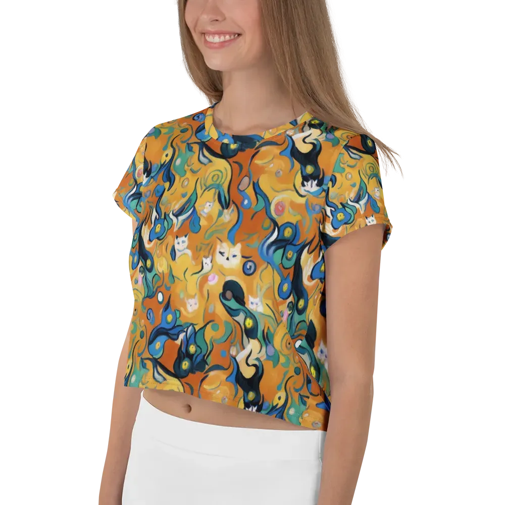 Whimsical Feline Dance on Crop Tee — Left