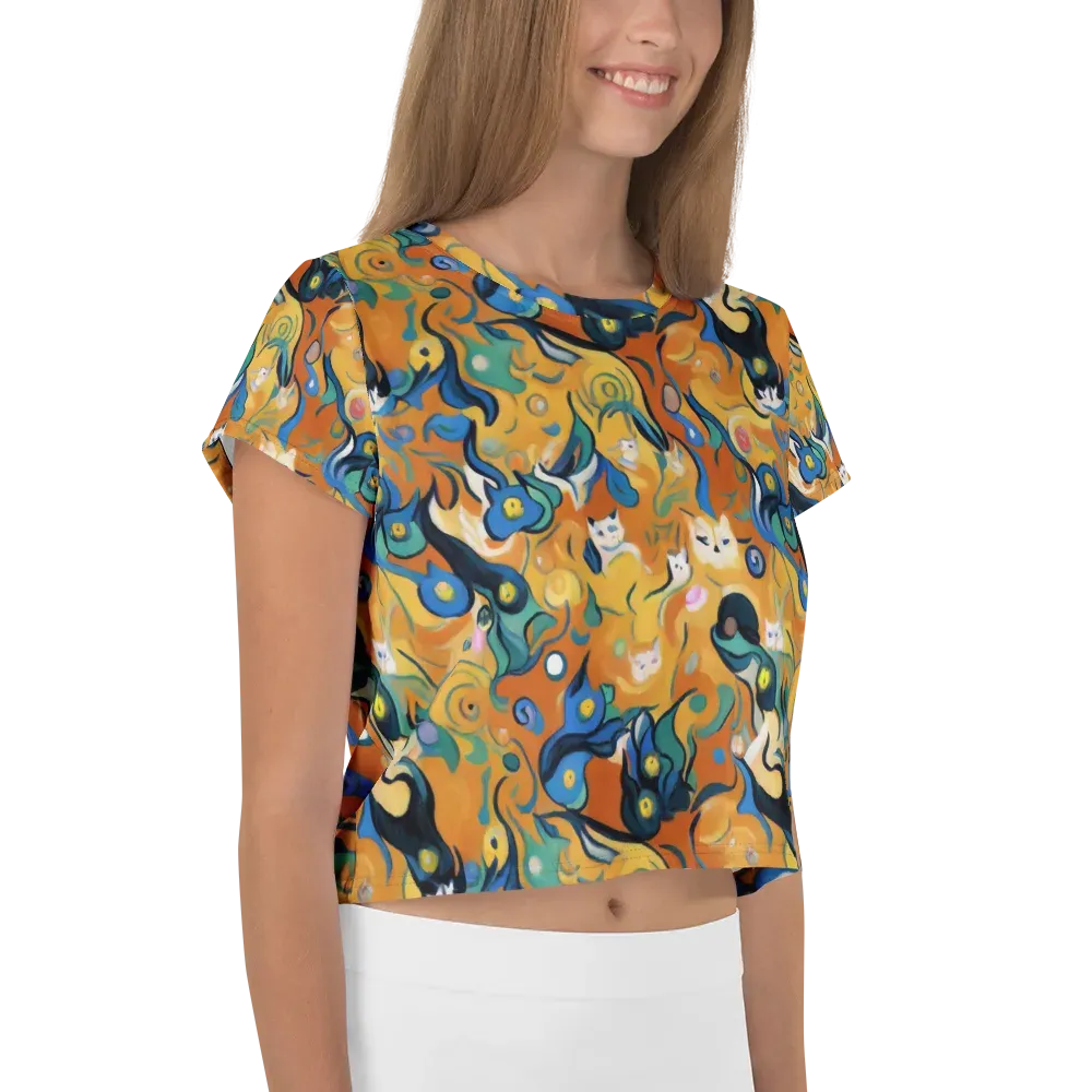Whimsical Feline Dance on Crop Tee — Right