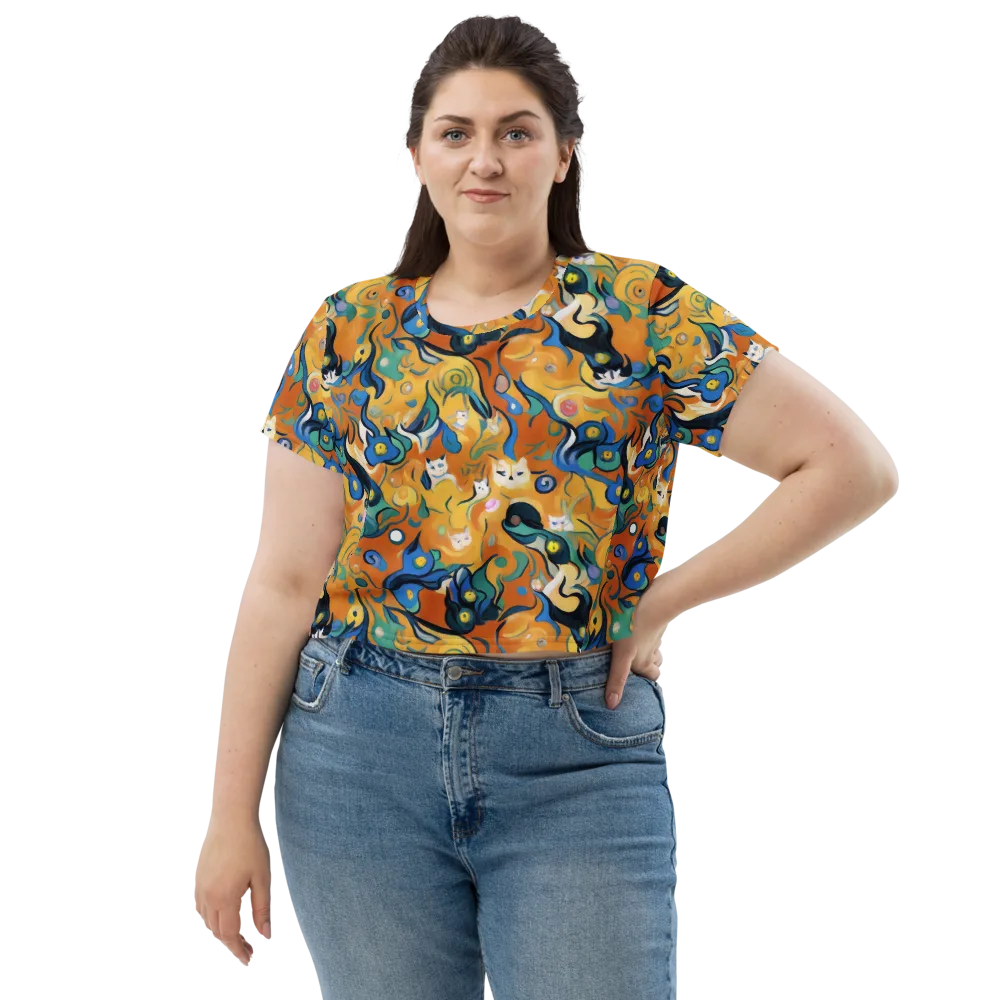 Whimsical Feline Dance on Crop Tee — Front