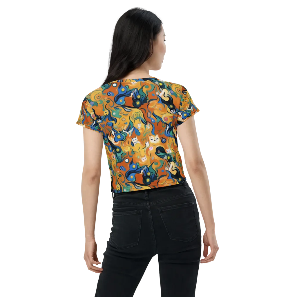 Whimsical Feline Dance on Crop Tee — Back