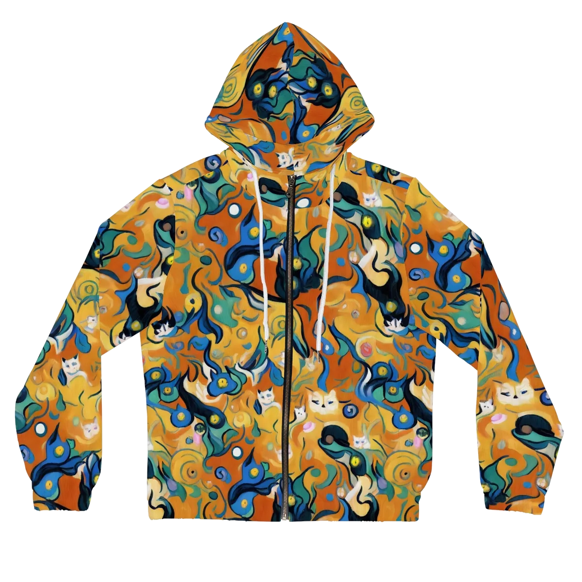 Whimsical Feline Dance on Women's Full-Zip Hoodie — Front