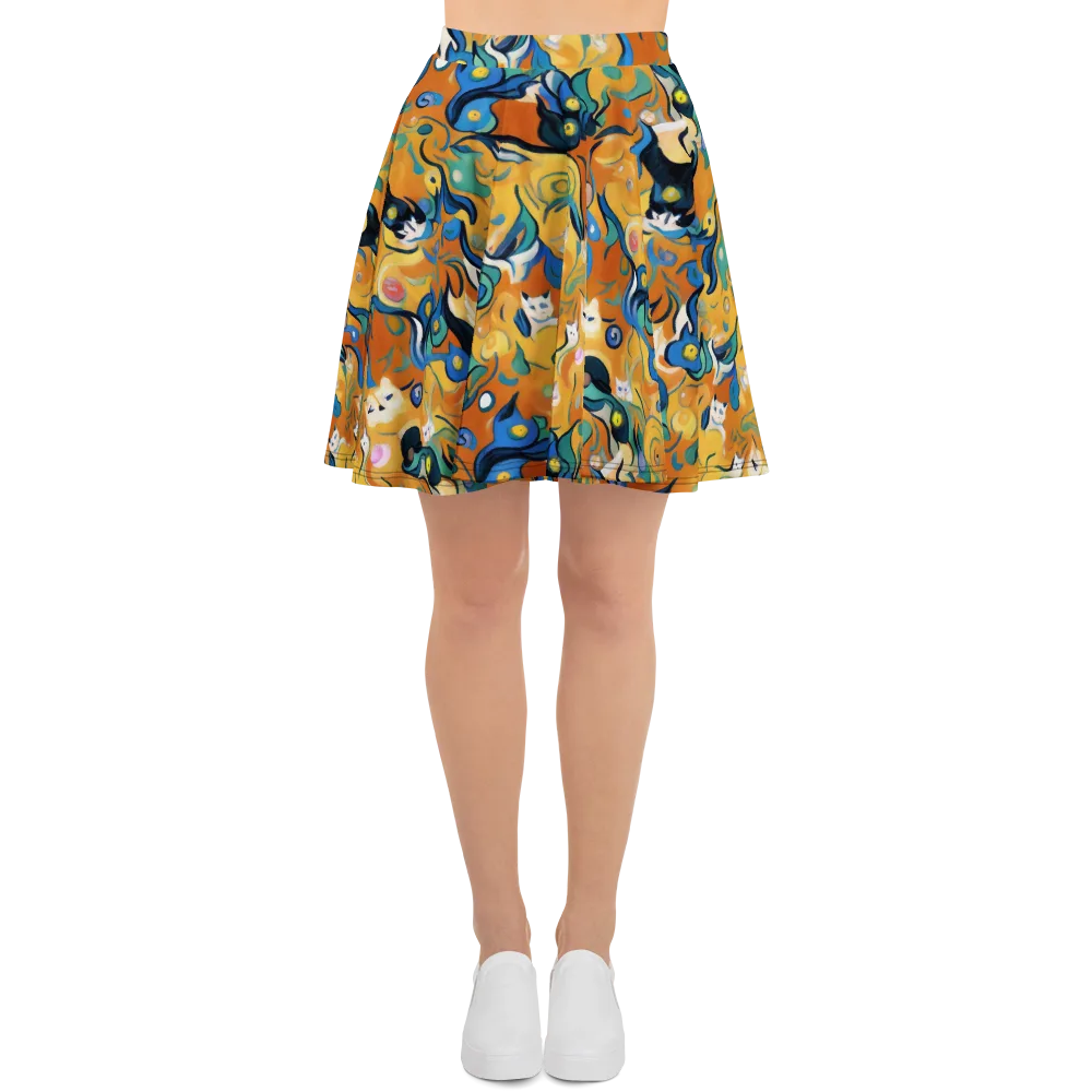 Whimsical Feline Dance on Skater Skirt — Front