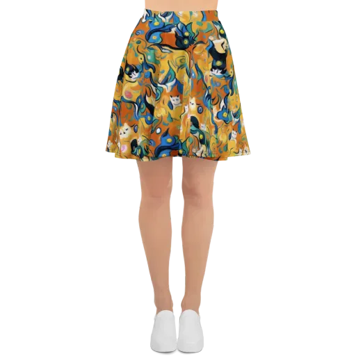 Whimsical Feline Dance on a Skater Skirt