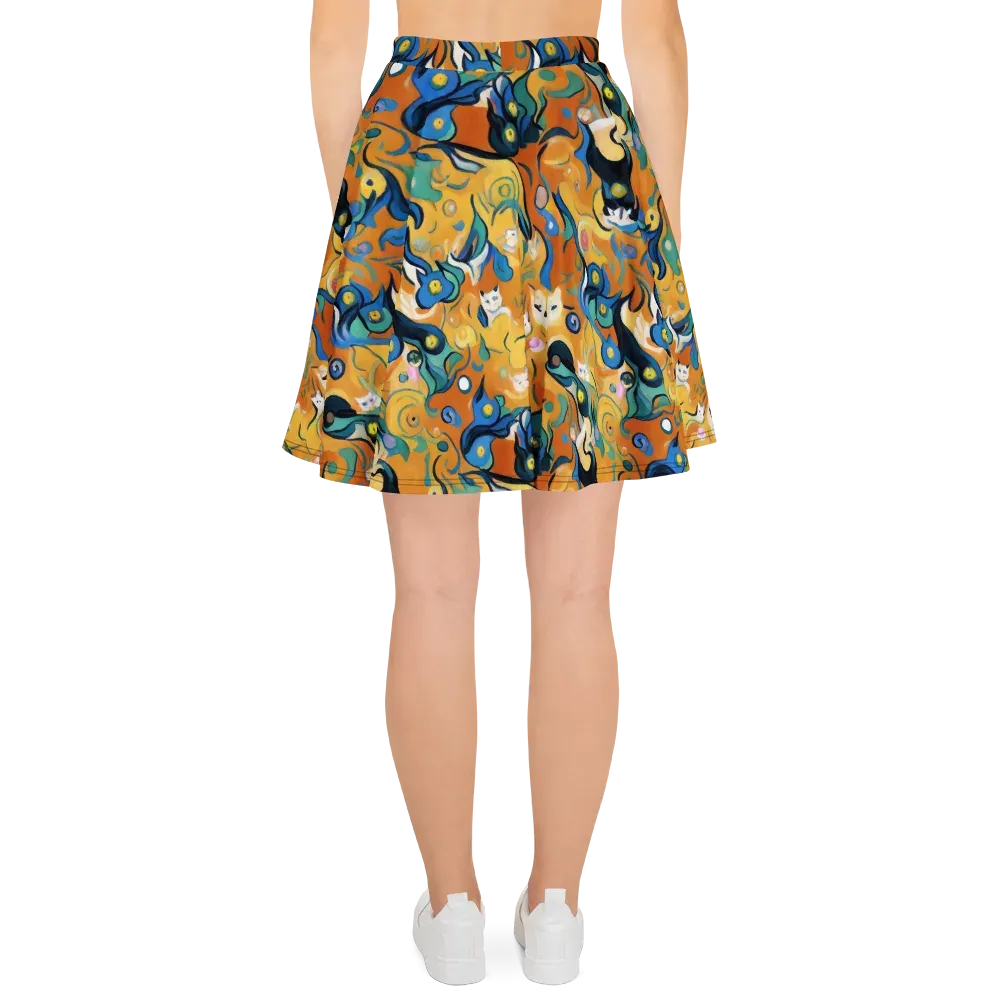 Whimsical Feline Dance on Skater Skirt — Back