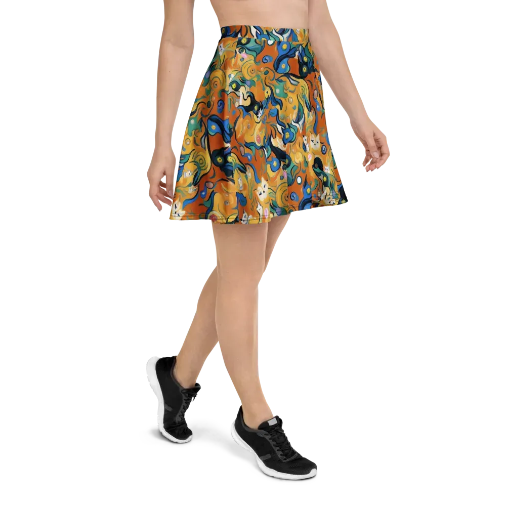 Whimsical Feline Dance on Skater Skirt — Right