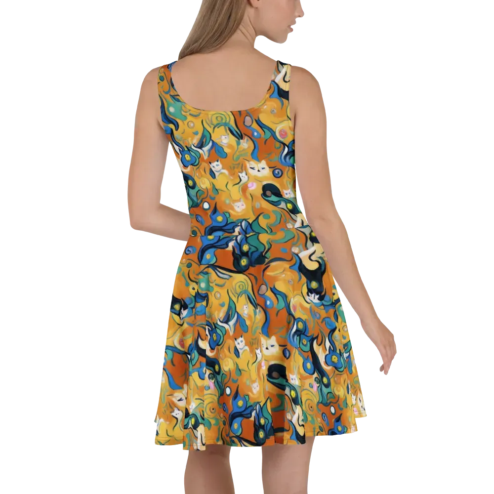Whimsical Feline Dance on Skater Dress — Back
